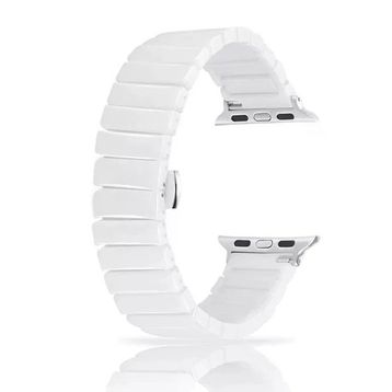 Gpack Apple Watch 4 5 42 mm Parlak Seramik Kaplama Yatay Görünüm Yandan Çıtçıt ZR Beyaz Kordon