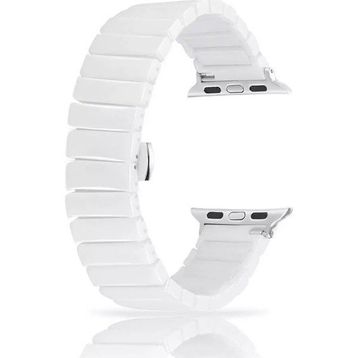 Gpack Apple Watch 4 5 42 mm Parlak Seramik Kaplama Yatay Görünüm Yandan Çıtçıt ZR Beyaz Kordon