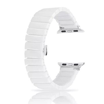 Gpack Apple Watch 4 5 42 mm Parlak Seramik Kaplama Yatay Görünüm Yandan Çıtçıt ZR Beyaz Kordon