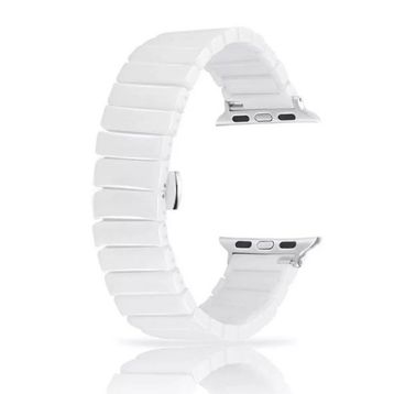 Gpack Apple Watch 4 5 42 mm Parlak Seramik Kaplama Yatay Görünüm Yandan Çıtçıt ZR Beyaz Kordon