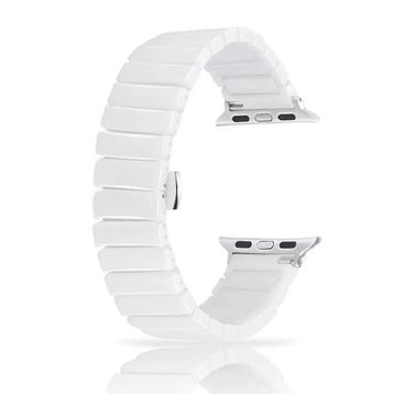 Gpack Apple Watch 4 5 42 mm Parlak Seramik Kaplama Yatay Görünüm Yandan Çıtçıt ZR Beyaz Kordon