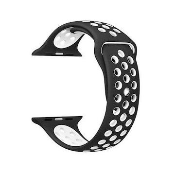 Gpack Apple Watch 7 45 mm Delikli Çift Renk Silikon Gri Koyu Kordon