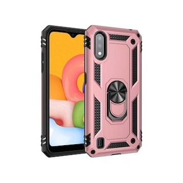 Gpack Samsung Galaxy A01 Core Vega Tank Koruma Standlı Yüzüklü Mıknatıslı Kırmızı Cep Telefonu Kılıfı