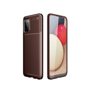 Gpack Samsung Galaxy A03S Negro Karbon Görünüm Korumalı Dizayn Silikon Kahverengi Cep Telefonu Kılıfı