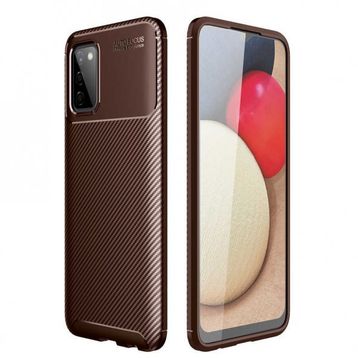 Gpack Samsung Galaxy A03S Negro Karbon Görünüm Korumalı Dizayn Silikon Kahverengi Cep Telefonu Kılıfı