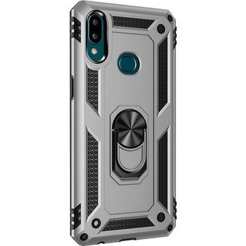 Gpack Samsung Galaxy A10S Çift Katman Zırh Koruma Yüzüklü Vega Nano Ekran Koruyucu Gümüş Cep Telefonu Kılıf