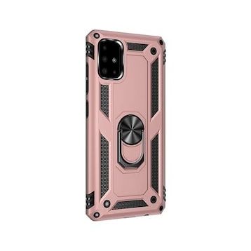 Gpack Samsung Galaxy A71 Vega Standlı Yüzüklü Mıknatıslı Nano Glass Kırmızı Cep Telefonu Kılıf