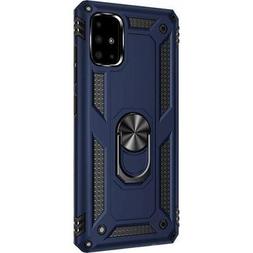 Gpack Samsung Galaxy A71 Vega Standlı Yüzüklü Mıknatıslı Nano Glass Lacivert Cep Telefonu Kılıf