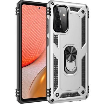 Gpack Samsung Galaxy A72 Vega Tank Koruma Standlı Yüzüklü Mıknatıslı Nano Glass Gümüş Kılıf