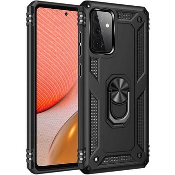 Gpack Samsung Galaxy A72 Vega Tank Koruma Standlı Yüzüklü Mıknatıslı Nano Glass Siyah Kılıf