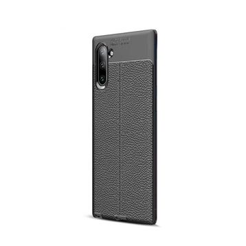 Gpack Samsung Galaxy Note 10 Niss Deri Görünümlü Siyah Silikon Kılıf