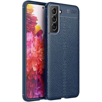 Gpack Samsung Galaxy S21 FE Niss Deri Görünümlü Silikon + Full Ekran Lacivert Kılıf