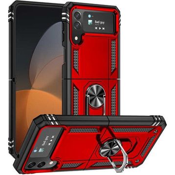 Gpack Samsung Galaxy Z Flip 4 Vega Sert Silikon Tank Standlı Yüzüklü Mıknatıslı Kırmızı Kılıf