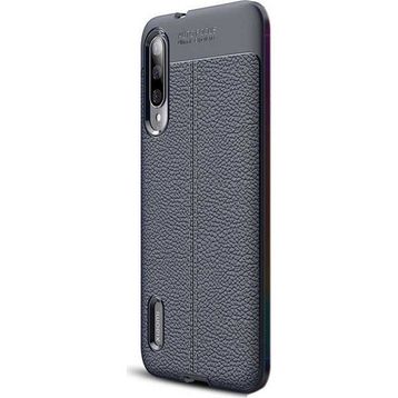 Gpack Xiaomi Mi 9 Lite Niss Deri Görünümlü Nano Glass Lacivert Silikon Cep Telefonu Kılıf