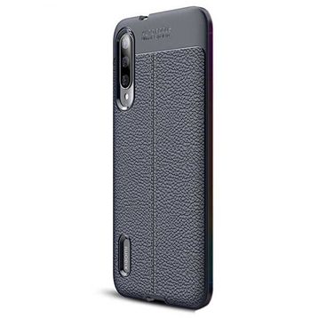 Gpack Xiaomi Mi 9 Lite Niss Deri Görünümlü Nano Glass Lacivert Silikon Cep Telefonu Kılıf