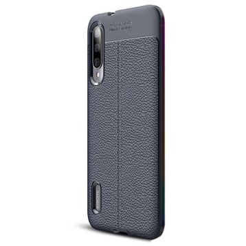 Gpack Xiaomi Mi 9 Lite Niss Deri Görünümlü Nano Glass Lacivert Silikon Cep Telefonu Kılıf
