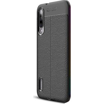 Gpack Xiaomi Mi 9 Lite Niss Deri Görünümlü Nano Glass Siyah Silikon Cep Telefonu Kılıf