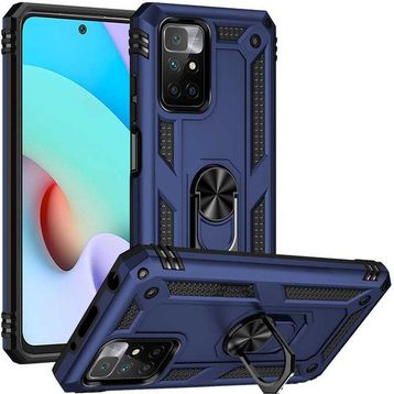 Gpack Xiaomi Redmi Note 11 4G Vega Tank Standlı Yüzüklü Mıknatıslı Lacivert Kılıf + Nano Glass Ekran Koruyucu
