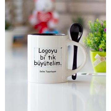 Grafiker Siyah Kaşıklı Kupa Bardak