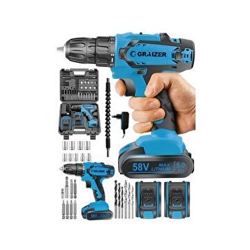 Graizer Alman 58 V 5 Ah SJS Çift Metal Şanzuman Çift Akülü 24 Parça Şarjlı Vidalama Matkap