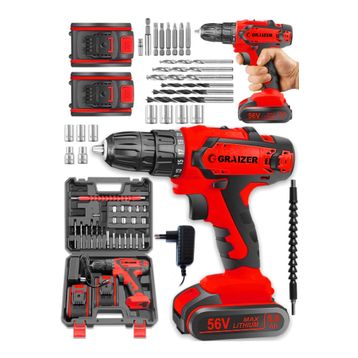 Graizer Alman Gtx-56 V 5 Ah Darbeli Metal Şanzuman Bakır Sargili Çift Akülü Vidalama Matkap + 27 Parça Setli