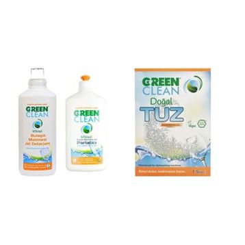 Green Clean 1 lt Bulaşık Makinesi Bitkisel Jel Deterjan+500 ml Parlatıcı+1500 ml Tuz