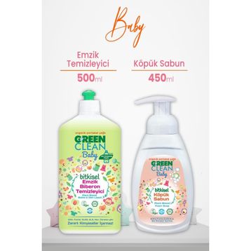 Green Clean Baby 500 ml Bitkisel Biberon Emzik Temizleyici ve 450 ml Portakal Köpük Sabun