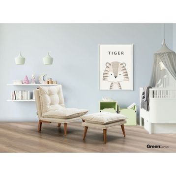 Green Corner Orchy Açık Krem Yataklı Puflu Berjer