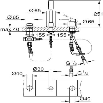 Grohe 19976001 Essence 3 Delikli Küvet Bataryası