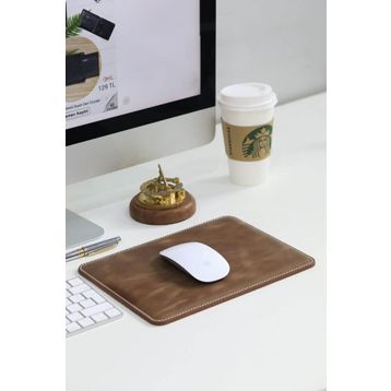 Guard 26x20 cm Dikiş Detaylı Antik Kahverengi Deri Mouse Pad