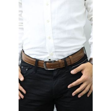Guard AUG1436 3.5 cm Taba Dikişli Klasik Deri Erkek Kemeri