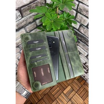 Guard Haki Yeşil Telefon Girişli Deri Erkek Kadın Portföy Cüzdan