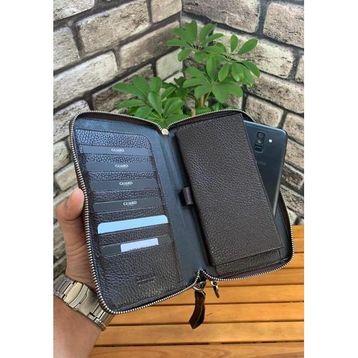 Guard P3031 Çift Fermuarlı Kahverengi Hakiki Deri El Çantası
