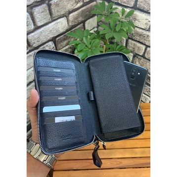 Guard P3031 Çift Fermuarlı Lacivert Hakiki Deri El Çantası