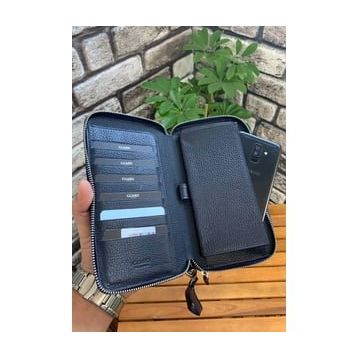 Guard P3031 Çift Fermuarlı Lacivert Hakiki Deri El Çantası