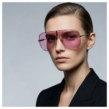Gucci GG1436S 004 99-1 Kadın Pembe Mat Camlı Altın Metal Geometrik Güneş Gözlüğü
