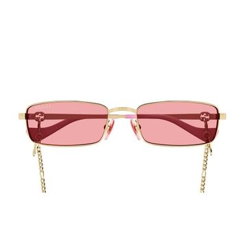 Gucci GG1600S 004 56-18 Unisex Pembe Mat Camlı Altın Metal Dikdörtgen Güneş Gözlüğü