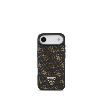 Guess iPhone 17 Air Siyah 4G Desenli PU Deri Üçgen Logolu Telefon Kılıfı