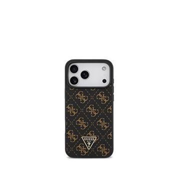 Guess iPhone 17 Pro Siyah 4G Desenli PU Deri Üçgen Logolu Telefon Kılıfı