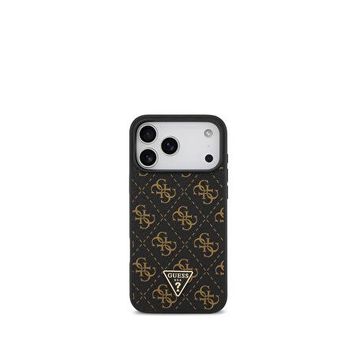 Guess iPhone 17 Pro Siyah 4G Desenli PU Deri Üçgen Logolu Telefon Kılıfı