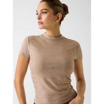 Guess W4BI26J1314 Ss Mock Neck All Ove Kadın Tişört
