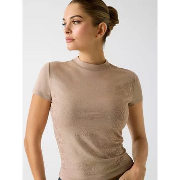 Guess W4BI26J1314 Ss Mock Neck All Ove Kadın Tişört