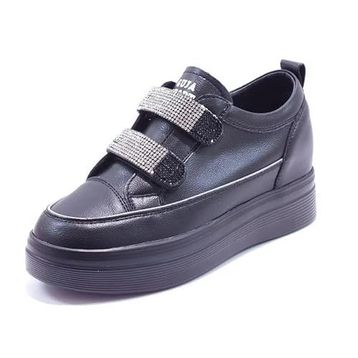 Guja 24K313-1 Siyah Kadın Yüksek Taban Taşlı Cırtlı Hakiki Deri Sneaker Spor Günlük Ayakkabı