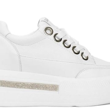 Guja 25Y492 Beyaz Kadın Hakiki Deri Yüksek Taban Taşlı Sneaker Spor Ayakkabı
