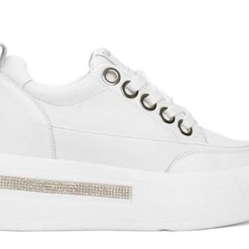 Guja 25Y492 Beyaz Kadın Hakiki Deri Yüksek Taban Taşlı Sneaker Spor Ayakkabı