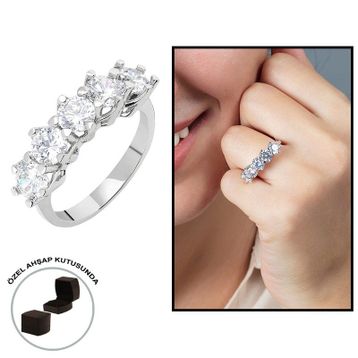Gül Endam Starlight Diamond Pırlanta Montür Asimetrik 925 Ayar Gümüş Bayan Beştaş Yüzük - Beyaz