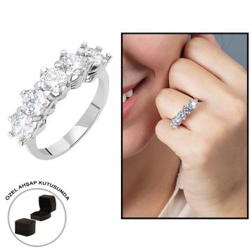 Gül Endam Starlight Diamond Pırlanta Montür Asimetrik 925 Ayar Gümüş Bayan Beştaş Yüzük - Beyaz