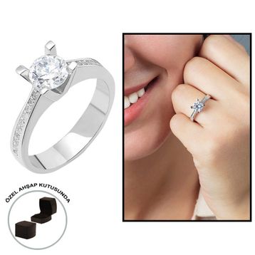 Gül Endam Starlight Diamond Pırlanta Montür Elegance 925 Ayar Gümüş Bayan Tektaş Yüzük - Beyaz