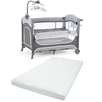 Gulz Atlas Plus 70x110 cm Dark Grey Anne Yanı Sallanır Cibinlikli Pamuk Yataklı Dönenceli Oyun Parkı Bebek Beşik