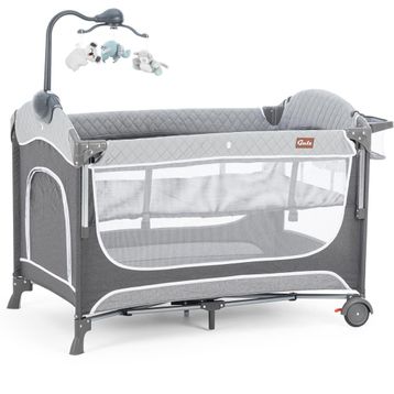 Gulz Atlas Plus 70x110 cm Dark Grey Anne Yanı Sallanır Cibinlikli Pamuk Yataklı Dönenceli Oyun Parkı Bebek Beşik